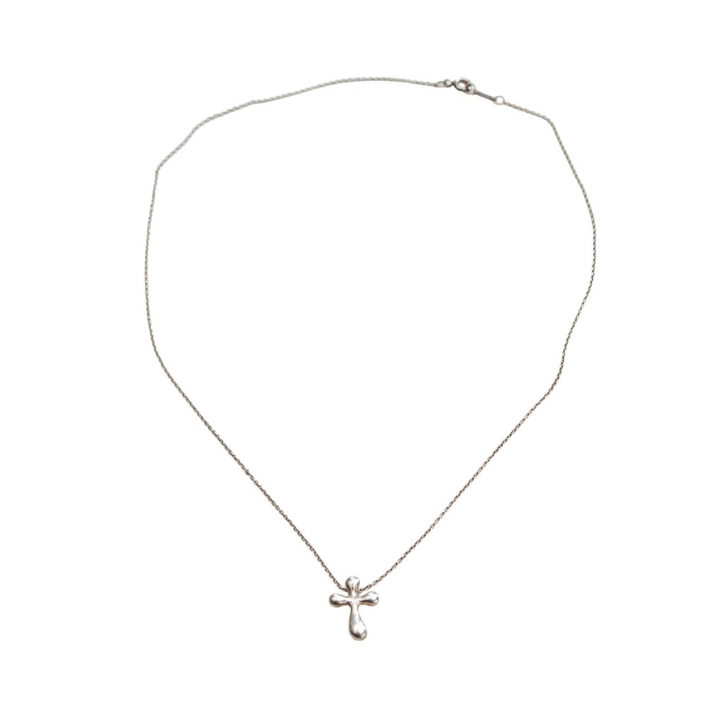 Tiffany & Co Elsa Peretti Sterling Silver Cross Pendant Necklace SZ 16" 925